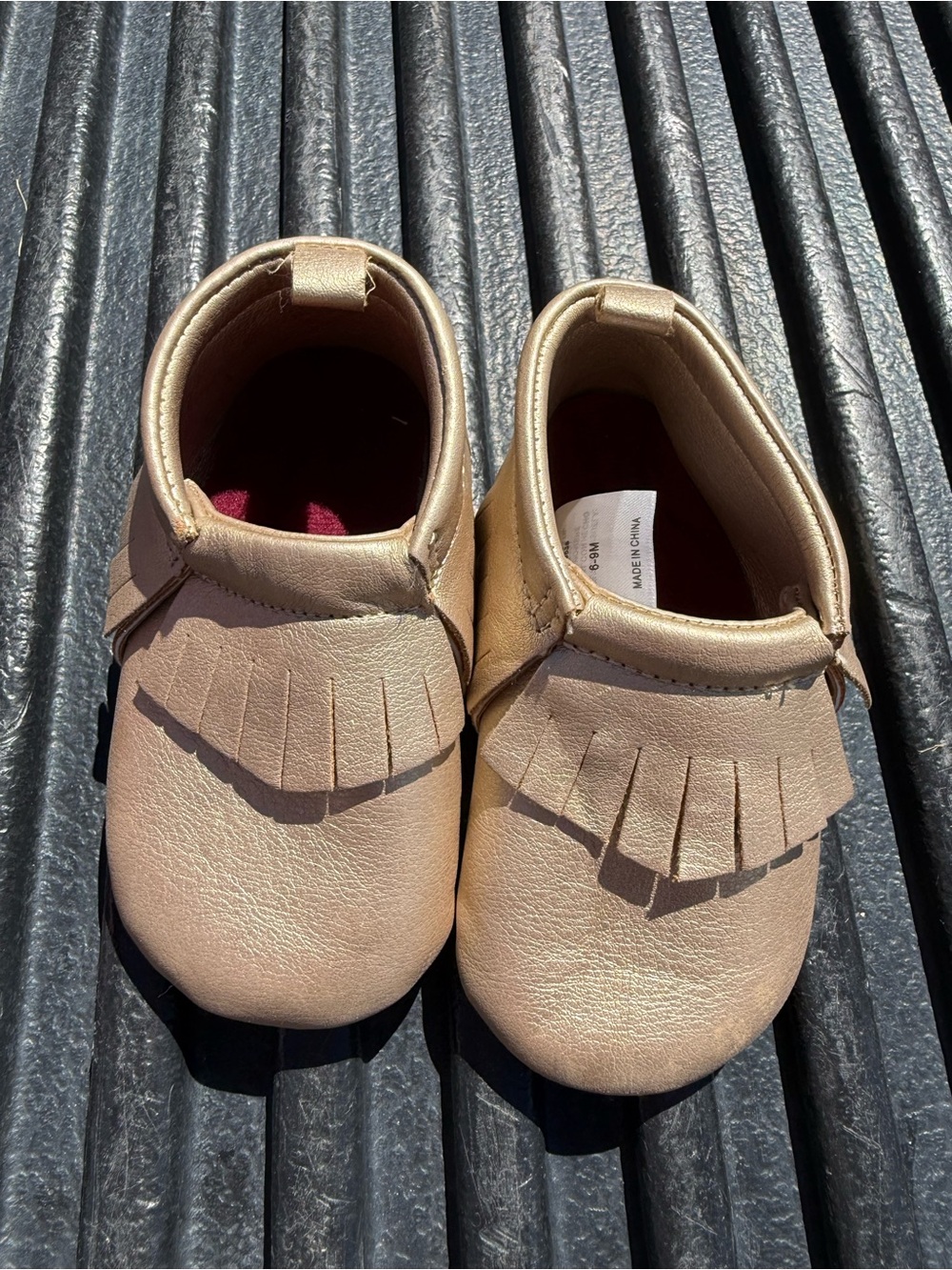 Baby Fringe Moccasin Shoes in Light Gold
